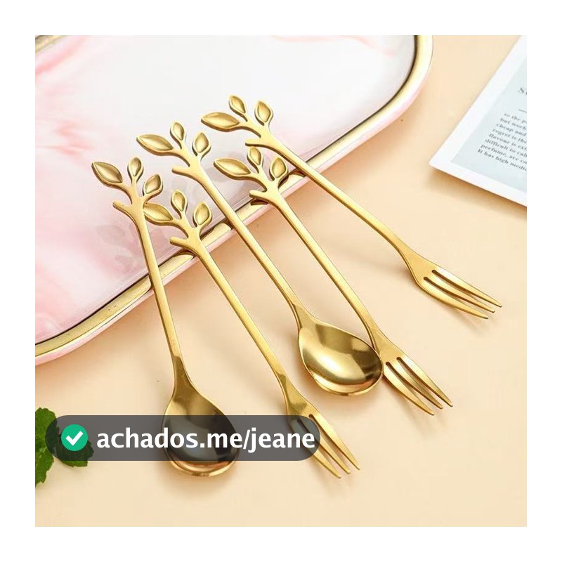 Conjunto de Garfos ou Colheres Dourados e Folha Café Fruta e Sobremesas Toque Sofisticado Talheres