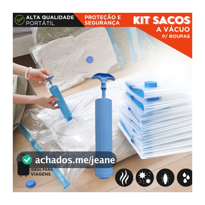 Kit 5 Sacos a Vácuo Para Roupas Com Bomba Manual | Organização de Mala, Viagem e Guarda-Roupa - SH