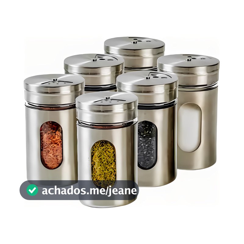 Kit 6 Porta Condimento Para Saleiro Pimenteiro Temperos Aço Inox Peso Inox Tampa Dosadora Cozinha