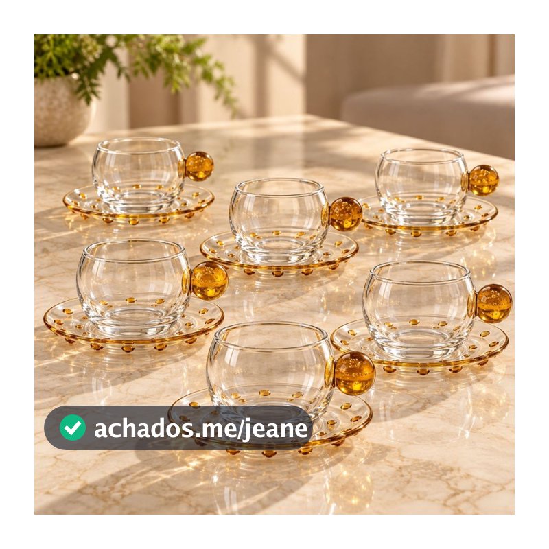 Conj 6 Xicaras c/ Pires de Bolinha Esfera Bubble Ambar 90ml