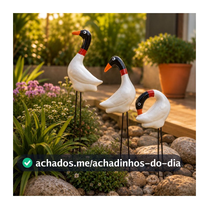 Enfeite De Jardim Trio De Aves Tuiuiú 23 Cm Em Cerâmica