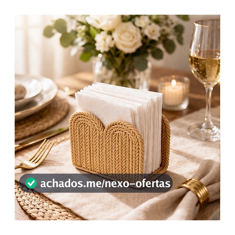 Porta Guardanapo Mesa Posta Premium Estilo Rattan Trançado Decorativo Cozinha Boho Chique