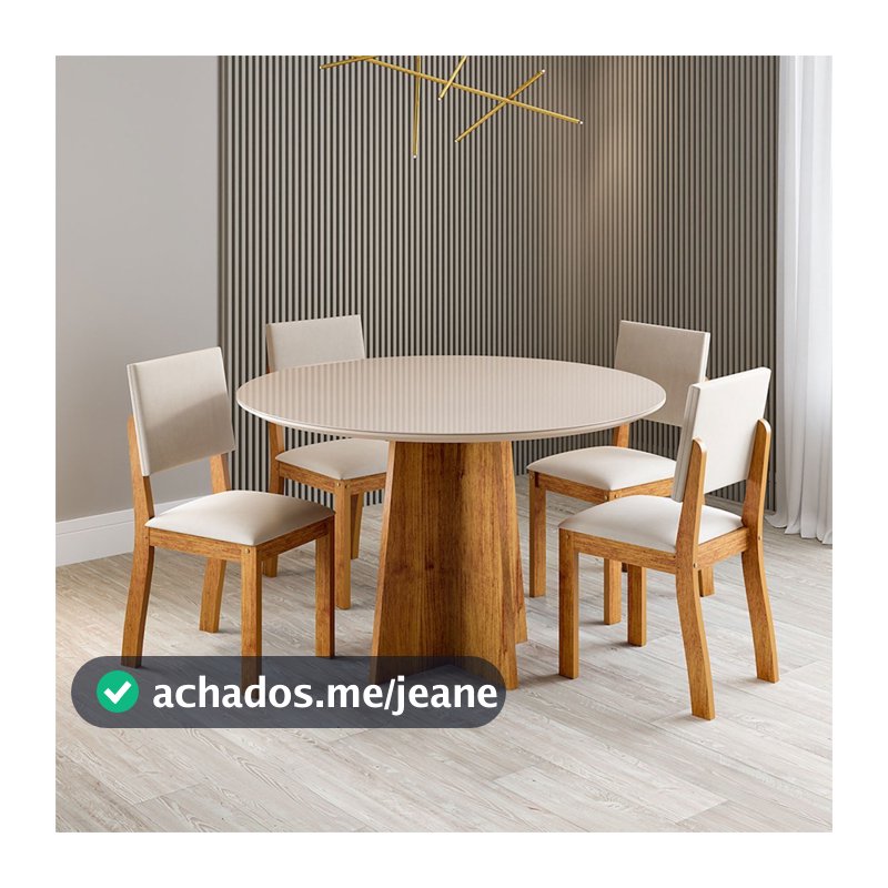 Mesa de Jantar 4 Lugares Asty com Vidro Mel/Off White/Marfim - Viero Móveis