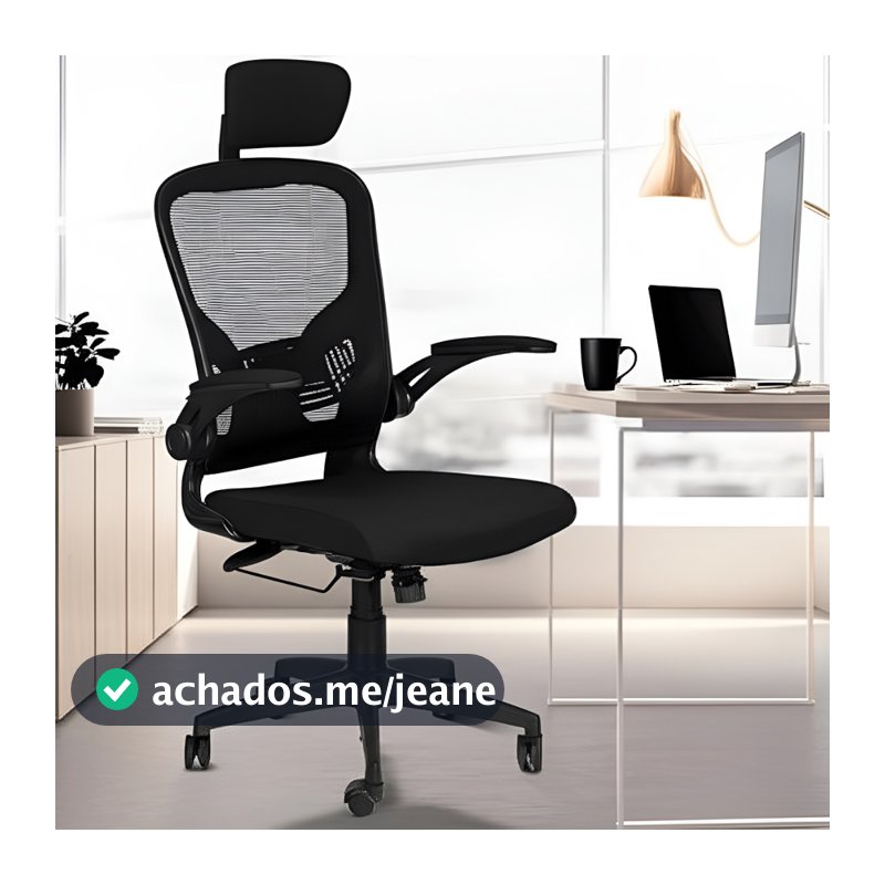 Cadeira Presidente Ergonomica Bogotá Alta Tela Base Rodízio Preta com Base em Aço Cromado | OR Design