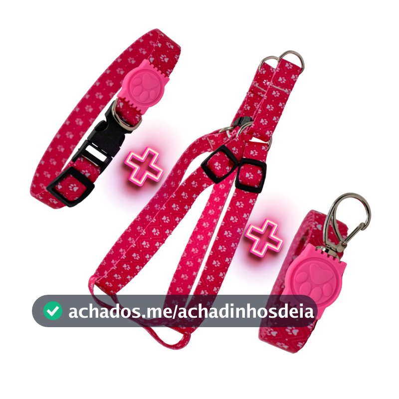 Coleira Peitoral para Cachorro e Gato Ajustável Kit Peitoral + Coleira + Guia