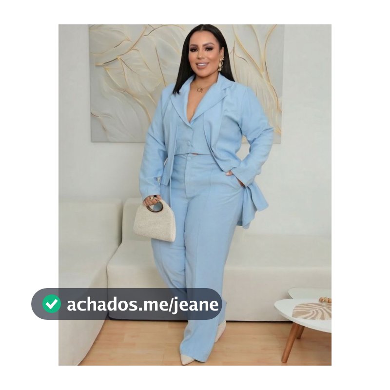 Conjunto Feminino Plus Size Alfaiataria Premium Calça Blazer com Cropped Integrado