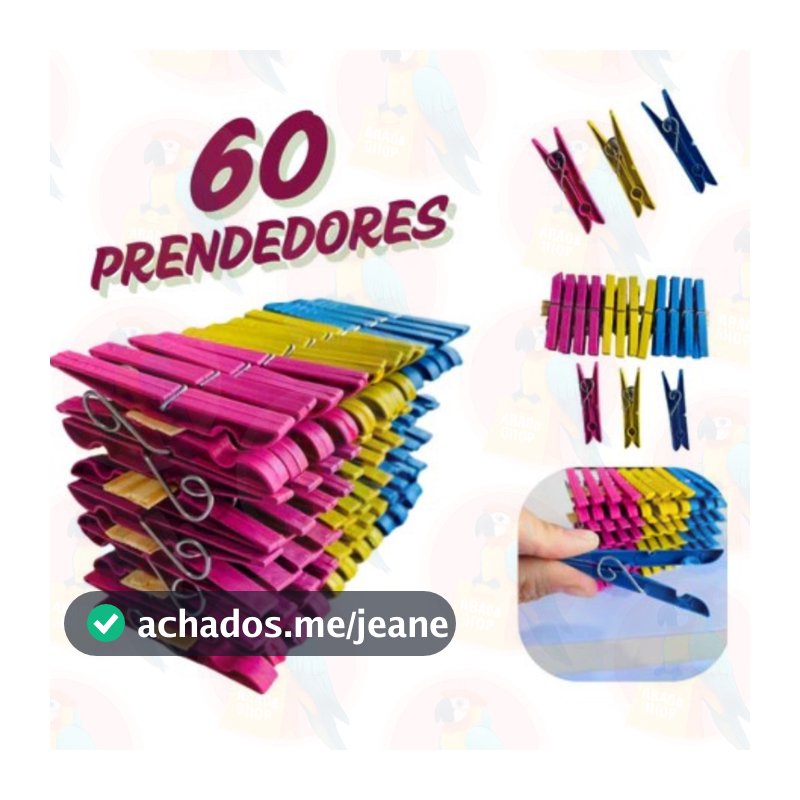 Kit com 60 / 48 / 36 / 24 / 12 Pregadores de Roupa em Plástico Reforçado - Cores Sortidas