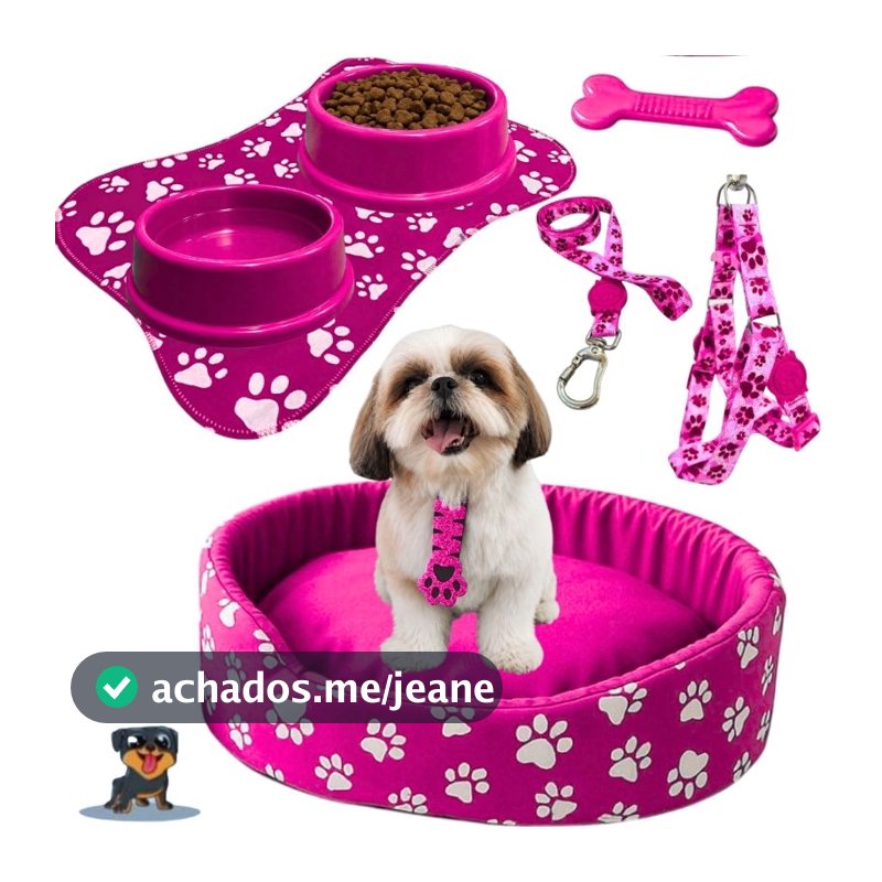 Kit Para Cachorro Super Luxuoso Pequeno Cama Pet Comedouro Para Cachorro