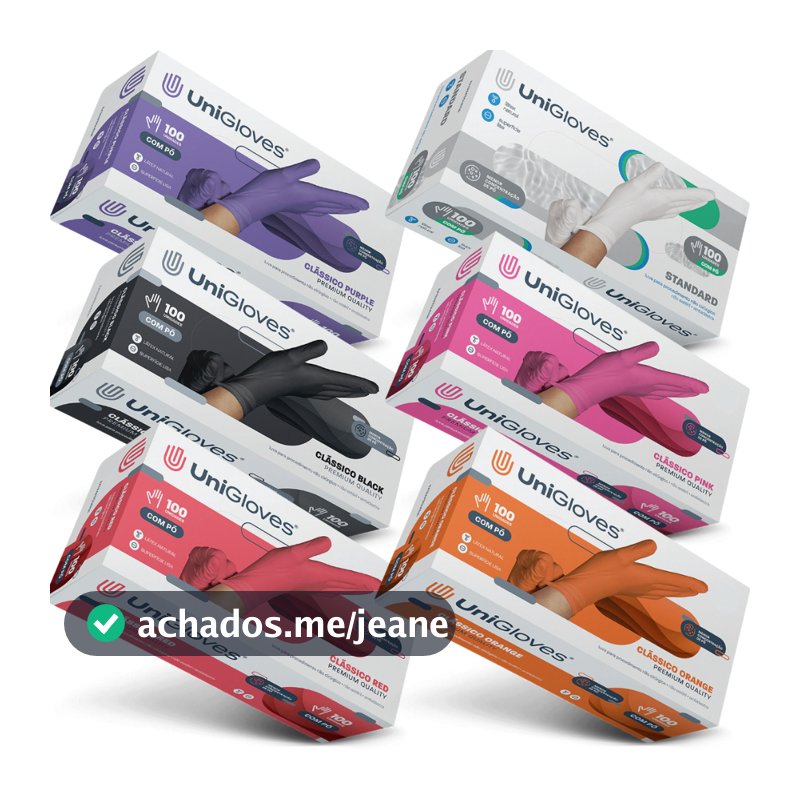 Luvas latex Descartáveis UniGloves Caixa Com 100UN Preta Rosa Branca Escolha Cores P M G