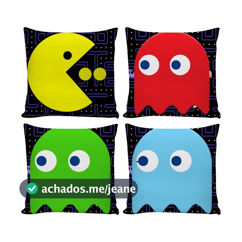 Kit 4 Capas para Almofadas 45x45 decoração para quarto gamer pac man jogos de videogame