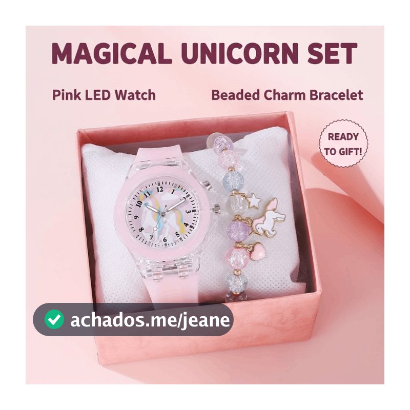 Relógio Luminoso Para Crianças Menino E Menina Unicórnio Pulseira De Quartzo Conjunto Rosa Azul Branco Presente De Volta