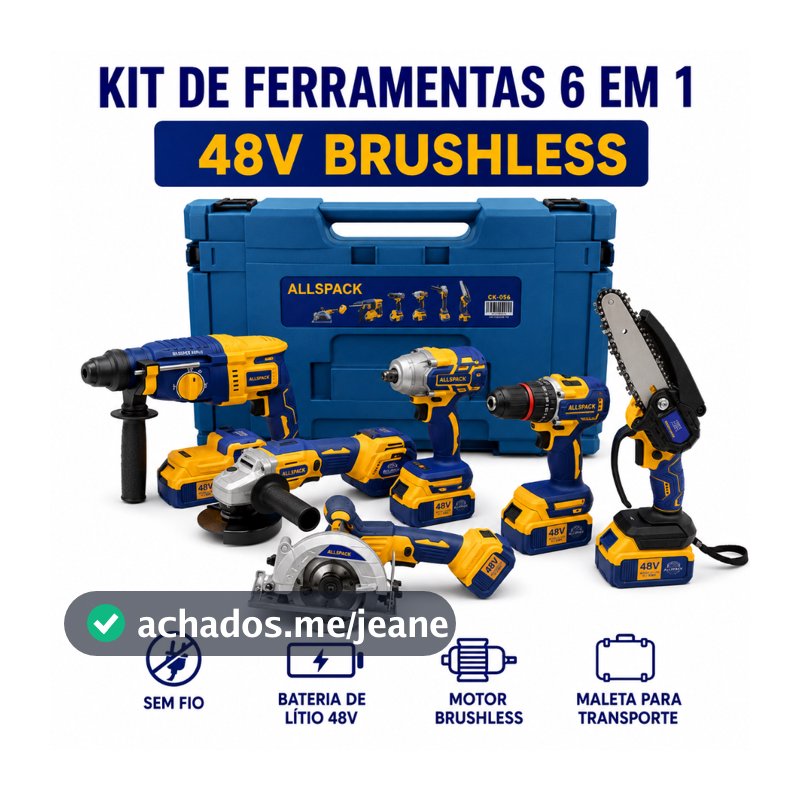 Kit 6 em 1 48V Brushless Furadeira Chave Impacto Martelete Esmerilhadeira Serra Circular Motosserra