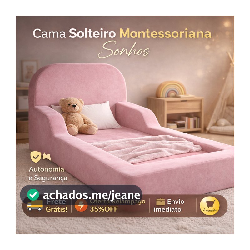 Cama Montessoriana Tamanho SOLTEIRO - MODELO Sonhos -  Tecido VELUDO