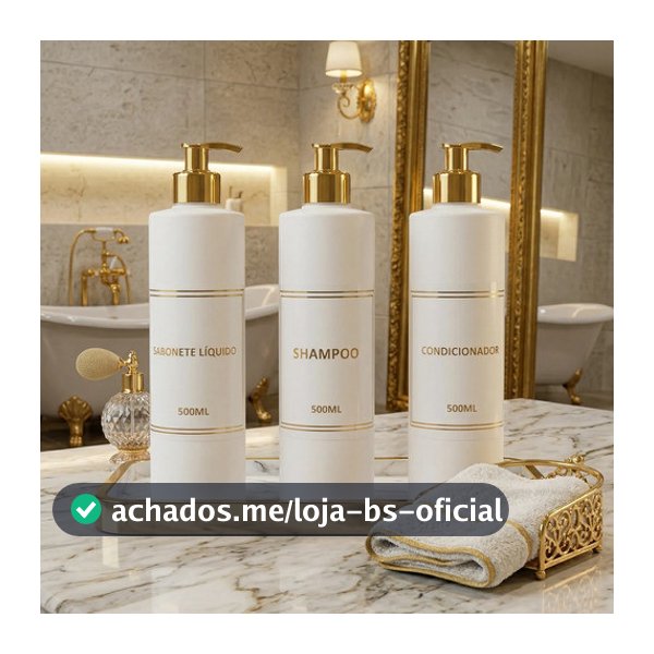 Kit Banheiro Lavabo 3 Frascos 500ml Porta Shampoo E Sabonete Branco Luxo