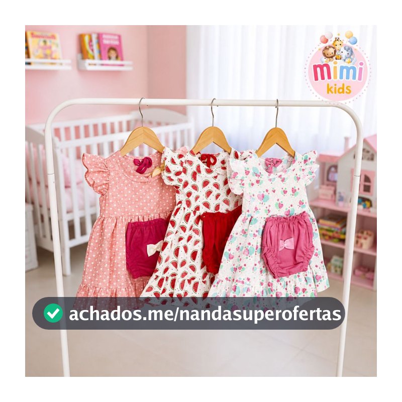 Vestido Infantil Menina Kit 3 Peças Conjunto Feminino Criança Pronta Entrega 0 a 4 Meses Sortidas