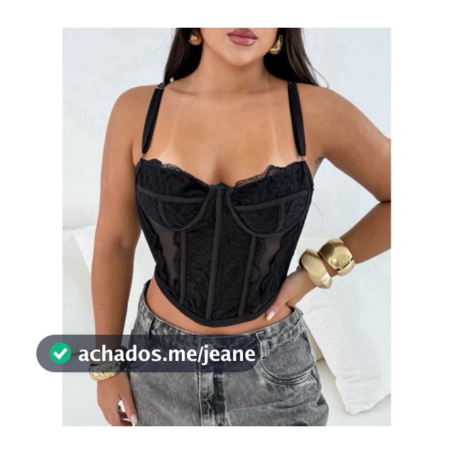 Cropped Corselet Feminino Alça Fina com Renda Top Corset