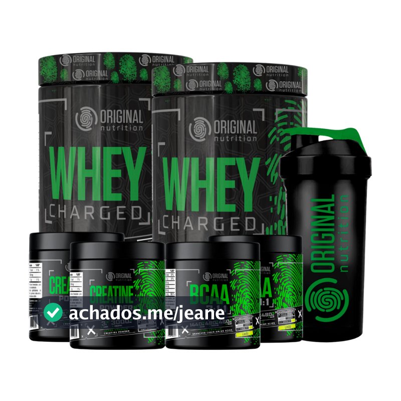 Kit 2x  Suplemento em pó Whey Protein Charged + 2 Bcaa + 2 Creatina + Shaker - Original
