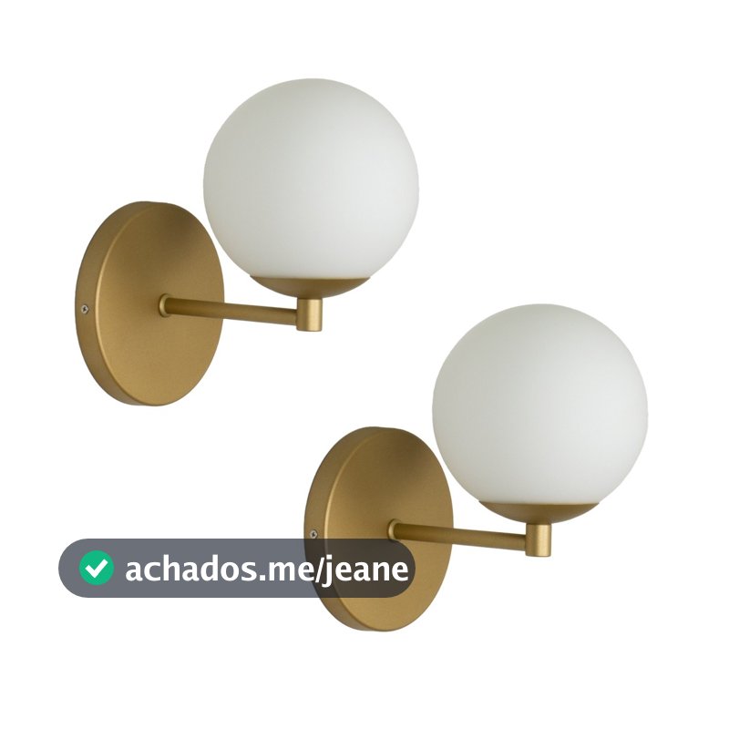 kit 2 Arandela Parede Reta Globo 12 Jabuticaba Dourado Fosco