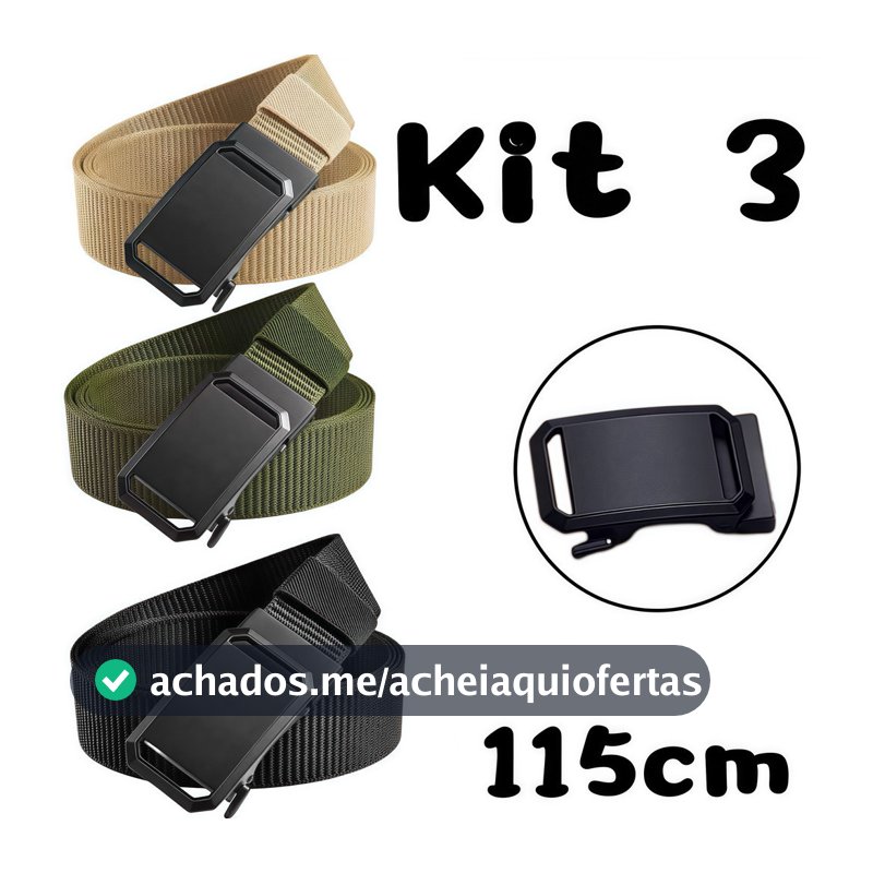 kit 3 Cinto Tático Com Fivela Automática Masculina – De Nylon De Lona Casual Funcional Para Estudantes E Uso Diário