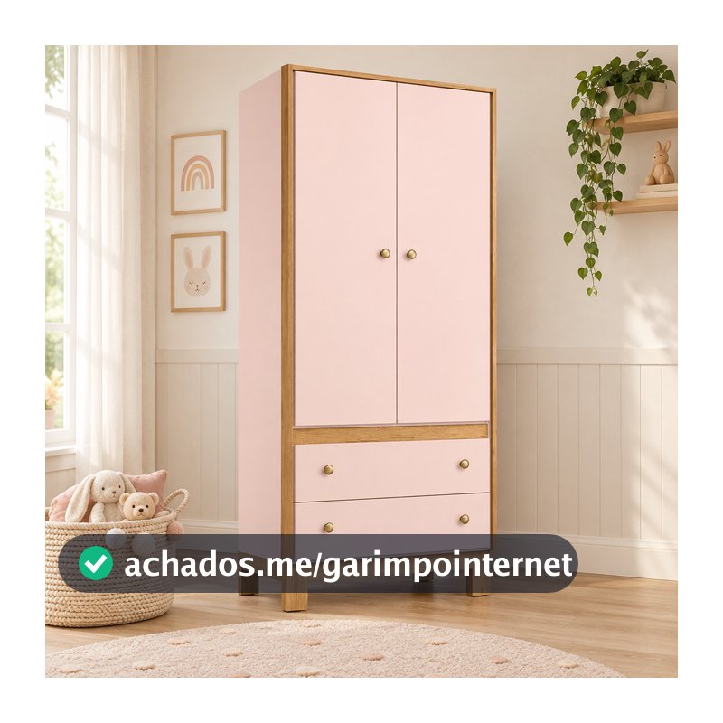 Guarda Roupa Infantil Flora 2 Portas 2 Gavetas Cabideiro Qmovi