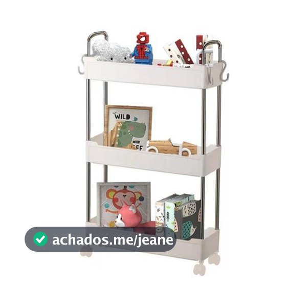 Carrinho Organizador Multiuso 3 Nichos Rodas Branco Prático Versátil Cozinha Sala Banheiro Estante