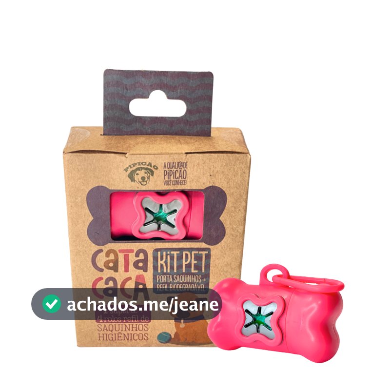 Kit Porta Cata Caca Rosa e 4 Rolos de Saquinhos Pipicão
