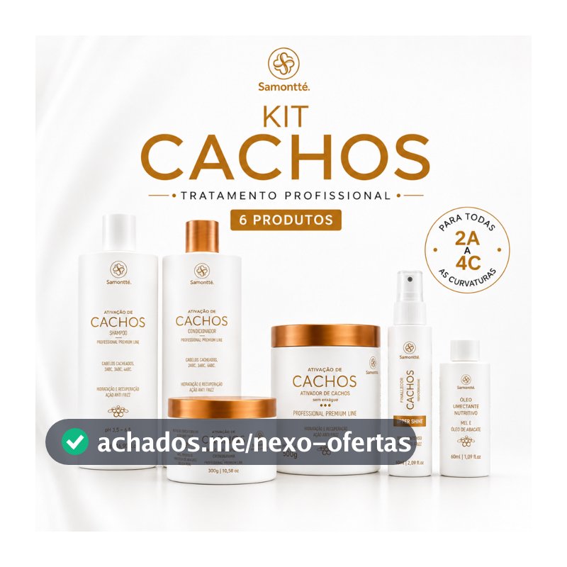 Kit Cachos Profissional S’amontté 6 Itens Ativador 500g Hidratação Nutrição Anti Frizz Curly 2A a 4C