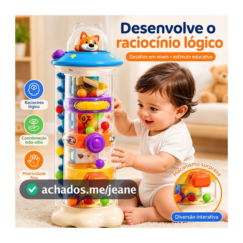 Brinquedo Torre Lançadora Espacial Educativo Interativo com Bolinhas para Bebê 18+ Meses