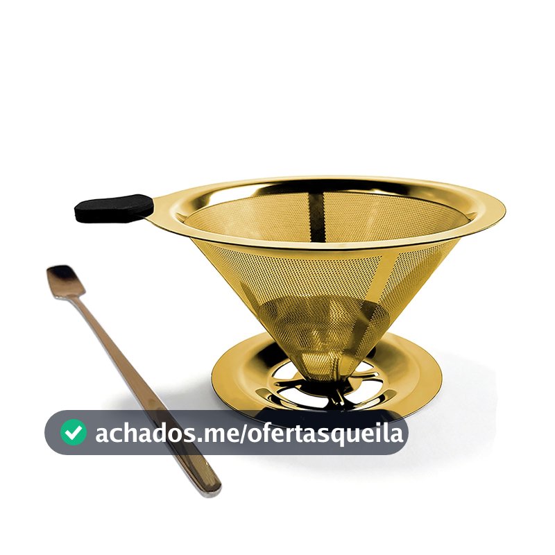 Dourado 103 Filtro de Café Inox Aço 304 Reutilizável para Coador Não Precisa Papel com Pegador Silicone Pour Over