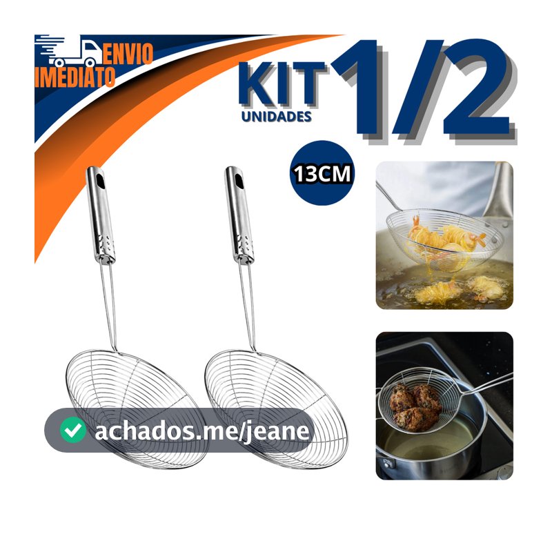 Escumadeira Peneira Em Inox 13cm 1 ou 2 Para Frituras Ideal Para Cozinha Batata Pastel Utensilio Cozinha