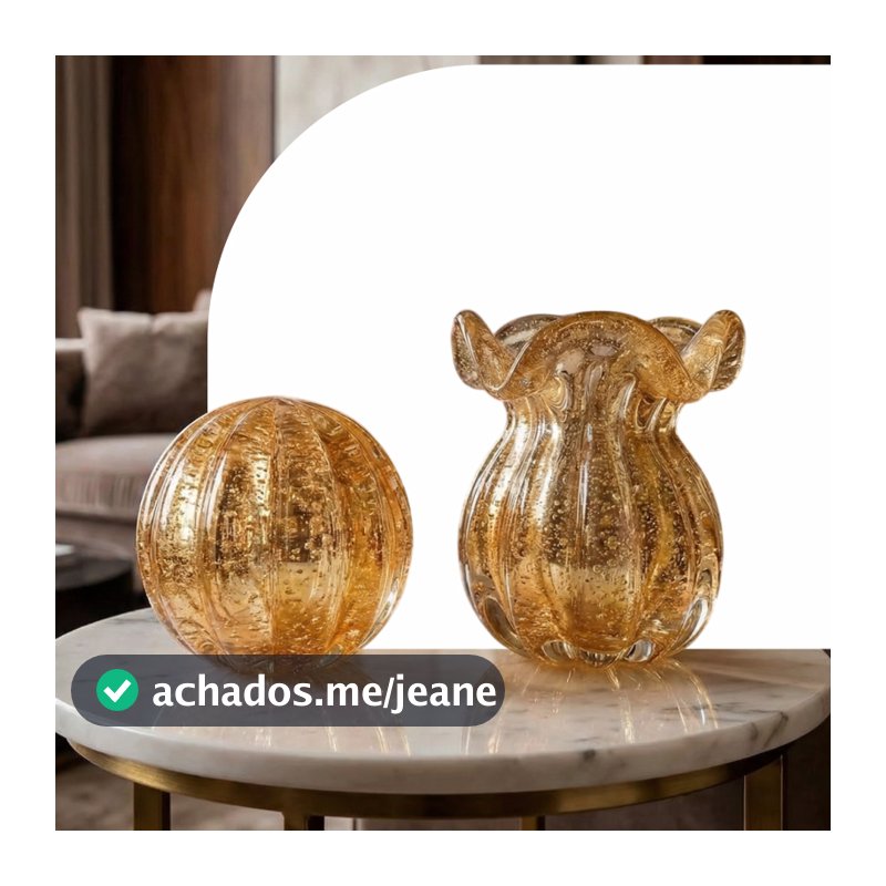 Vaso + Bola Decorativa Trouxinha Murano Vidro Centro de Mesa 10cm Luxo Elegante Casa Decoração
