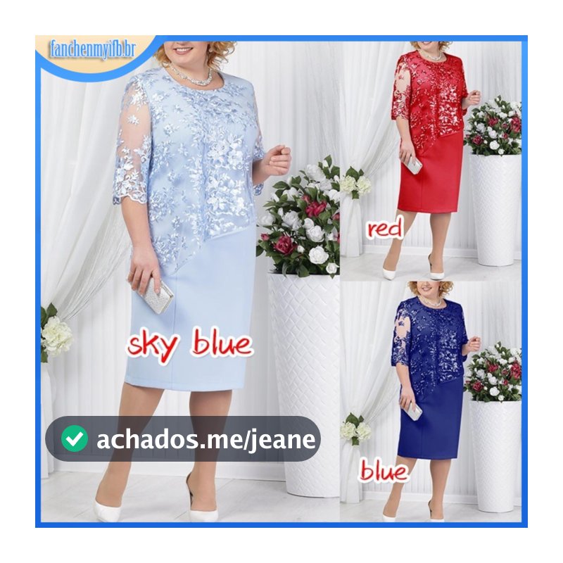 YYR-Vestido Midi Floral De Renda Com Manga Média Plus Size Para Festas