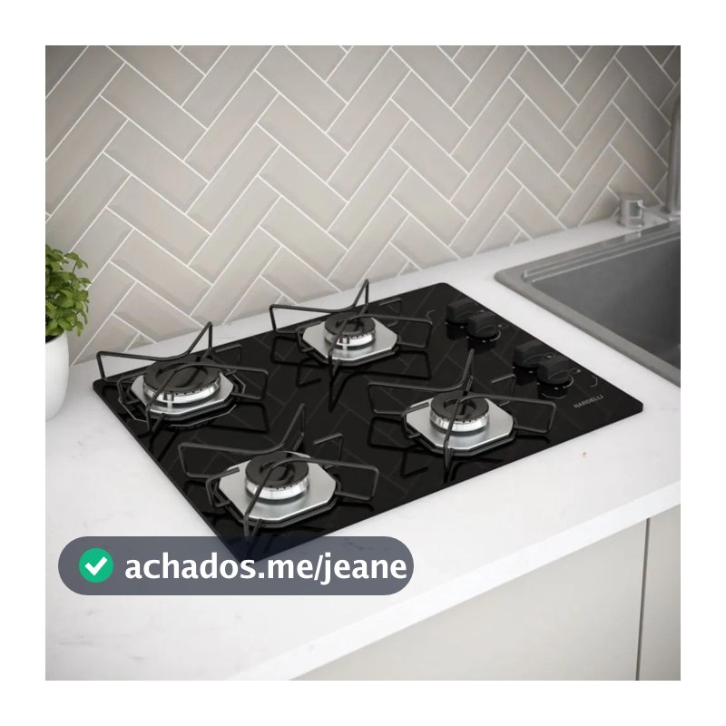 Fogão Cooktop Fogatti à Gás Ori 4 Bocas Vidro Preto Flange Inox Bivolt - Acendimento automático