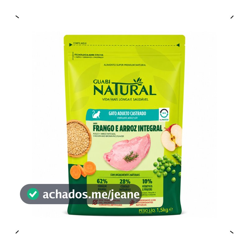 RAÇÃO GUABI NATURAL GATO CASTRADO FRANGO 7,5KG
