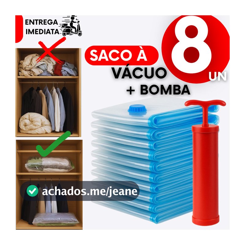 Combo Kit Saco a Vácuo + Bomba Manual Ideal Para Sua Mala Viagem Organização Guarda Roupa Edredom Cama Mesa e Banho