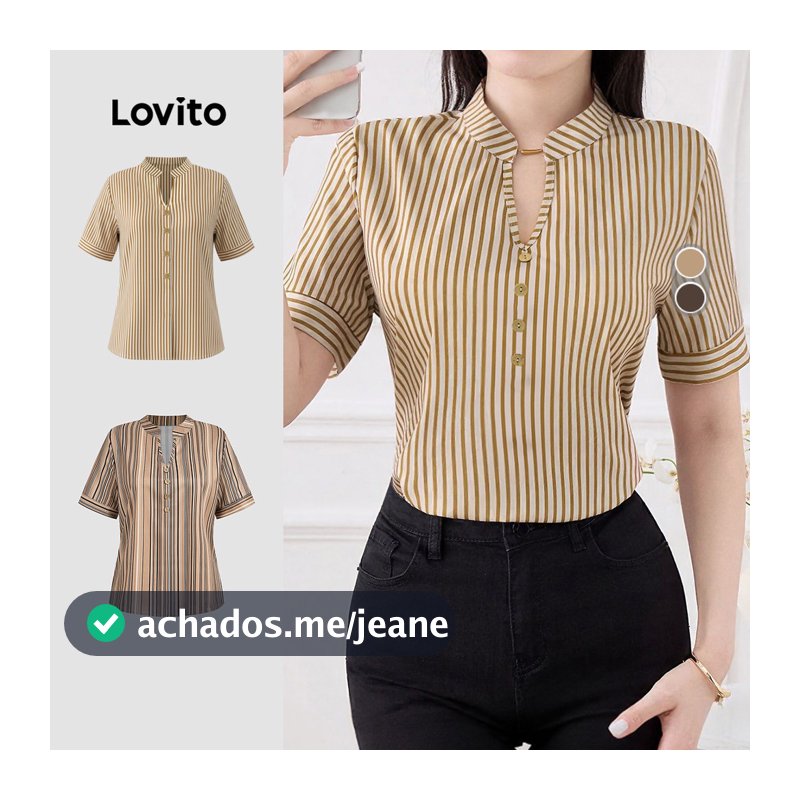 Blusa Social Feminina Lovito Elegante com Botões e Bloco de Cores Para Primavera/verão Blusa L155ED438
