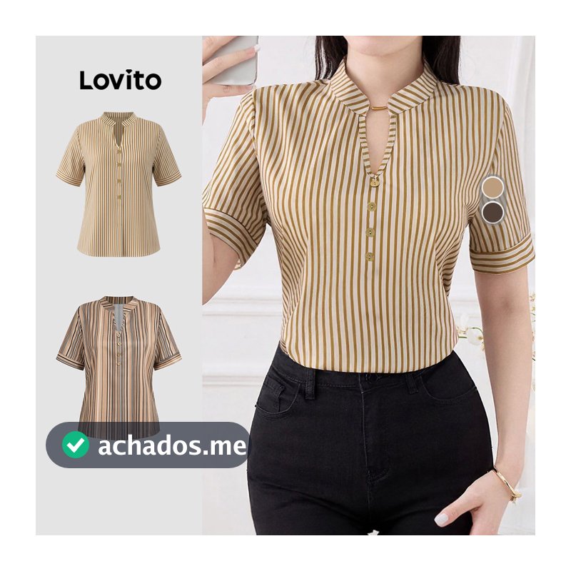 Blusa Social Feminina Lovito Elegante com Botões e Bloco de Cores Para Primavera/verão Blusa L155ED438