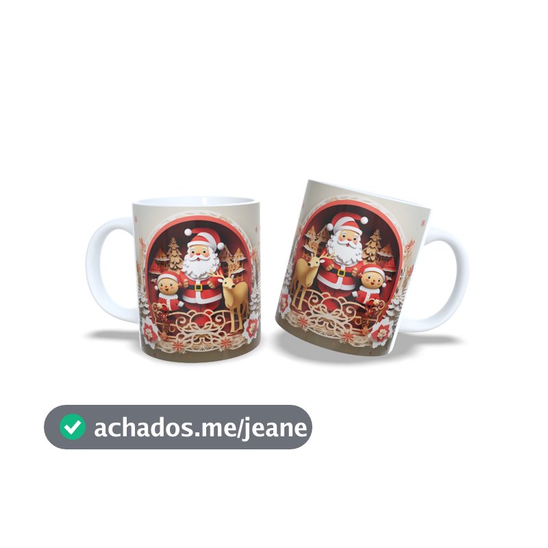 Caneca Cerâmica - Natal - Natalina Presente Lembrancinha Papai Noel Rena 3D Pinheirinho Ginger