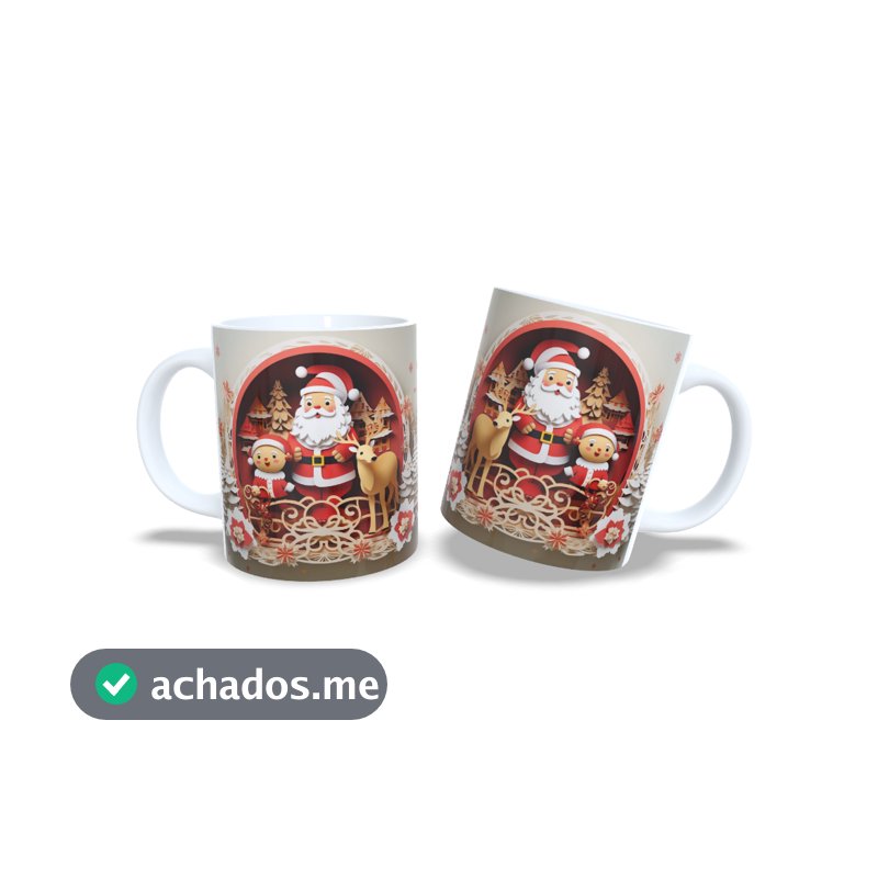 Caneca Cerâmica - Natal - Natalina Presente Lembrancinha Papai Noel Rena 3D Pinheirinho Ginger