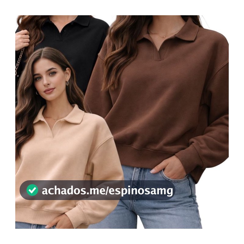 Moletom Feminino Oversized Gola Polo Premium Casual Chic Confortável Manga Longa Moda Inverno