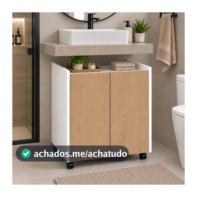 Armario Movél Para Lavabo Gabinete De Banheiro Com 2 Portas De Mdf Com 4 Rodinhas Rodizio
