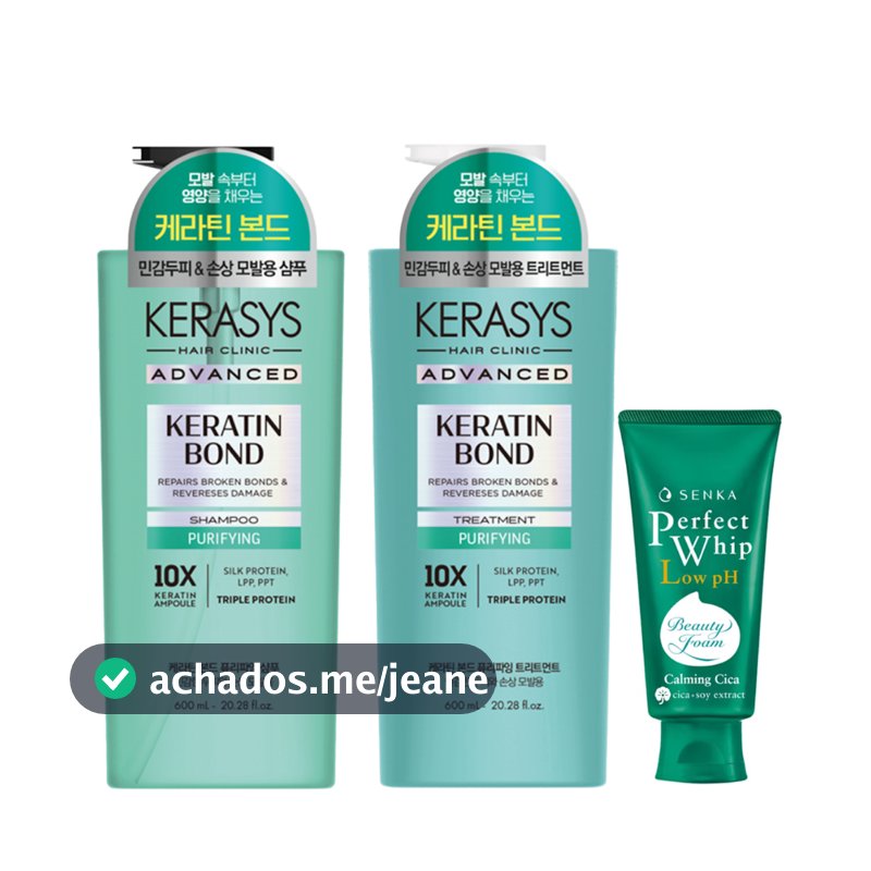 Kerasys Keratin Bond Purifying Kit (Shampoo 600ml e Tratamento 600ml) +  Sabonete Coreano Senka 100g