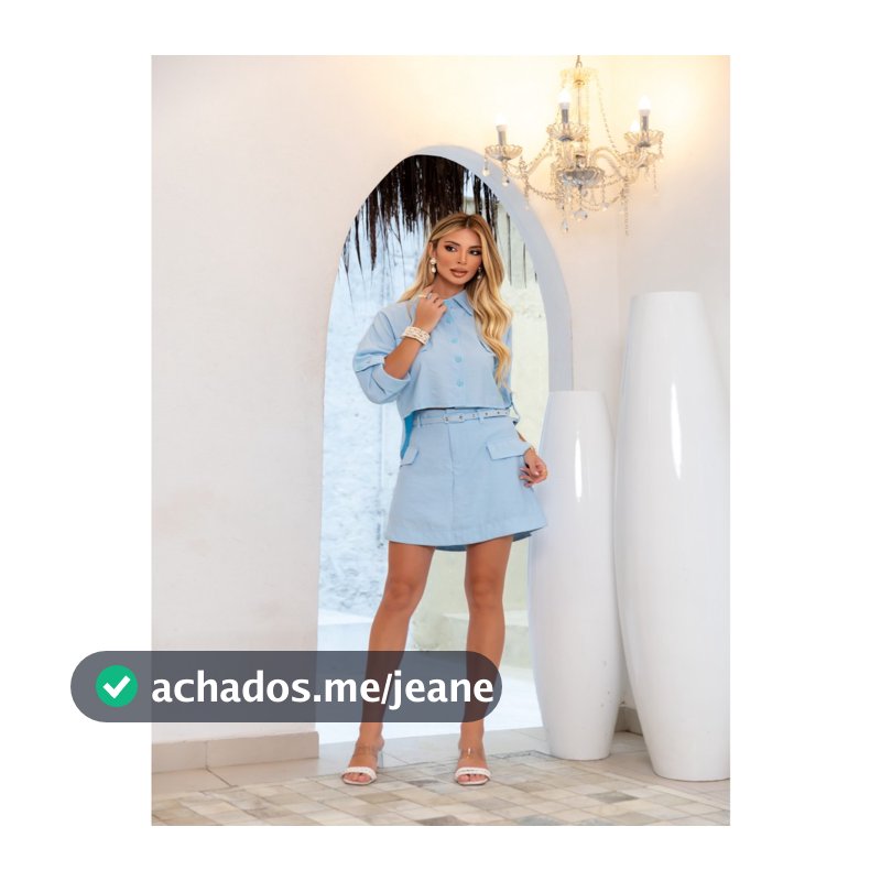 Conjunto Marrant Elegante | Camisa com Manga Três quarto e Short Saia Sofisticado | Com Cinto