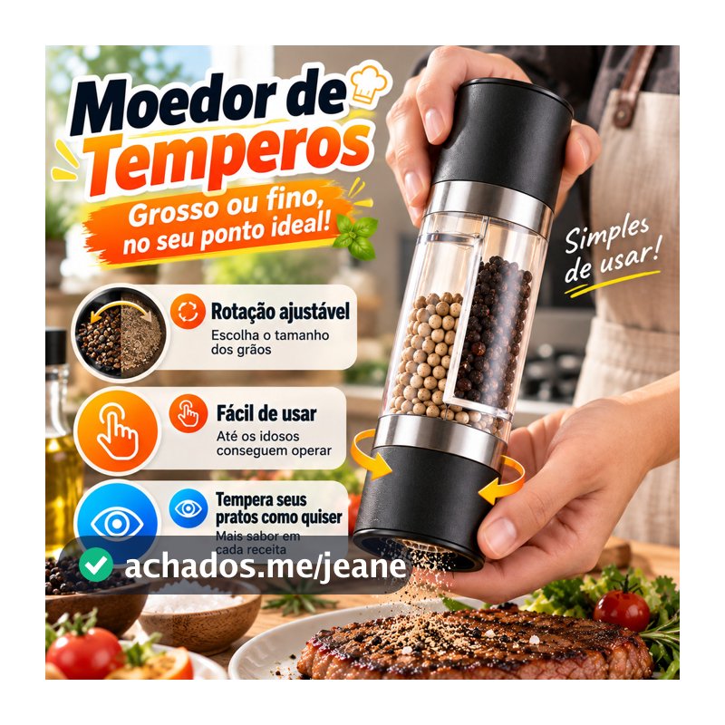 Moedor de Sal Pimenta Manual Duplo Portátil Prático Resistente para Cozinha Casa Churrasco Piquenique e Camping