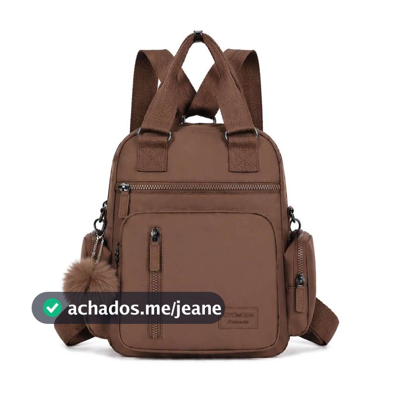 Bolsa Feminina Com Chaveiro Pompom e 6 Divisórias Transversal Impermeável Nylon Vira Mochila Tiracolo YC69#
