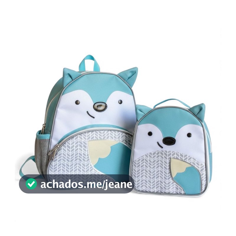 Mochila Infantil Mais Lancheira Térmica Raposa Azul Modelo Zoo Creche