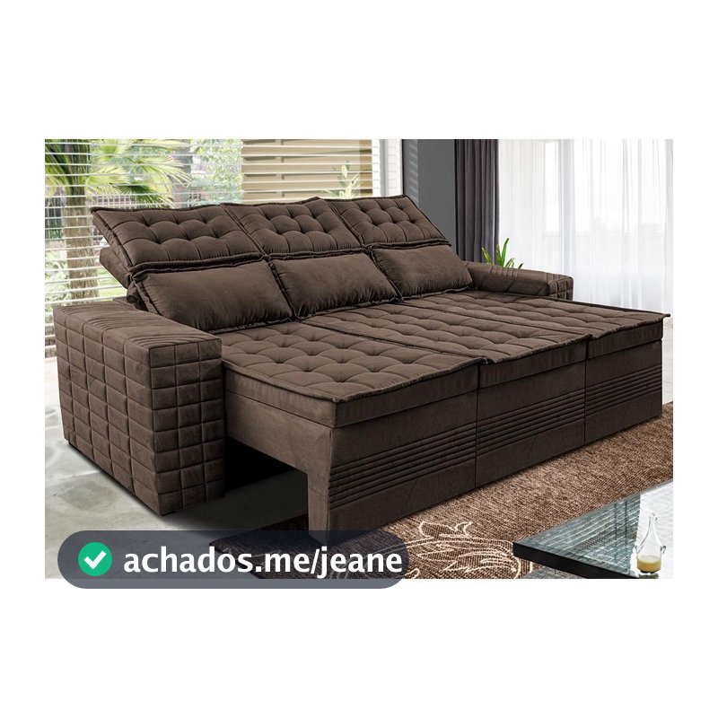 Sofá 3 Lugares Retrátil e Reclinável Cama inBox Senses 2,00m Velusoft Café