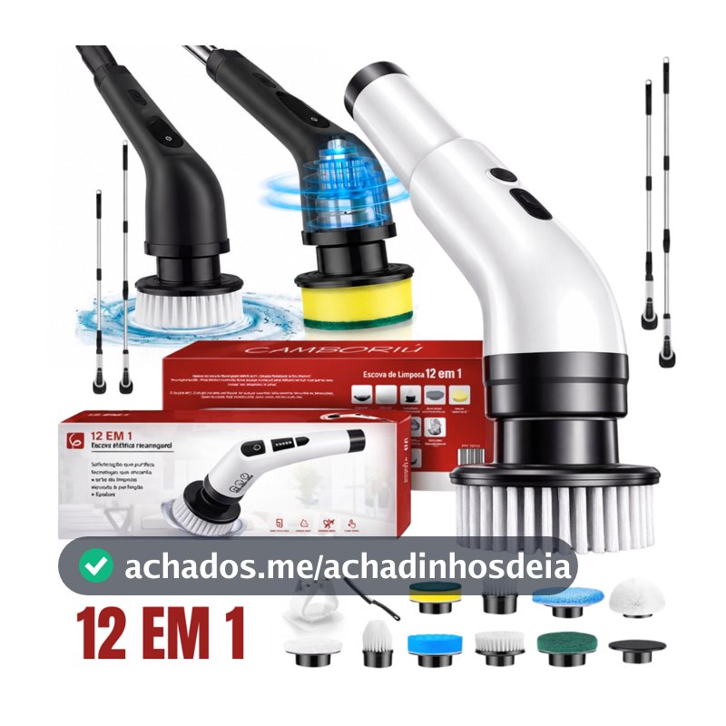 Escova Elétrica Limpeza Kit 12 em 1 Sem Fio Giratória Portátil