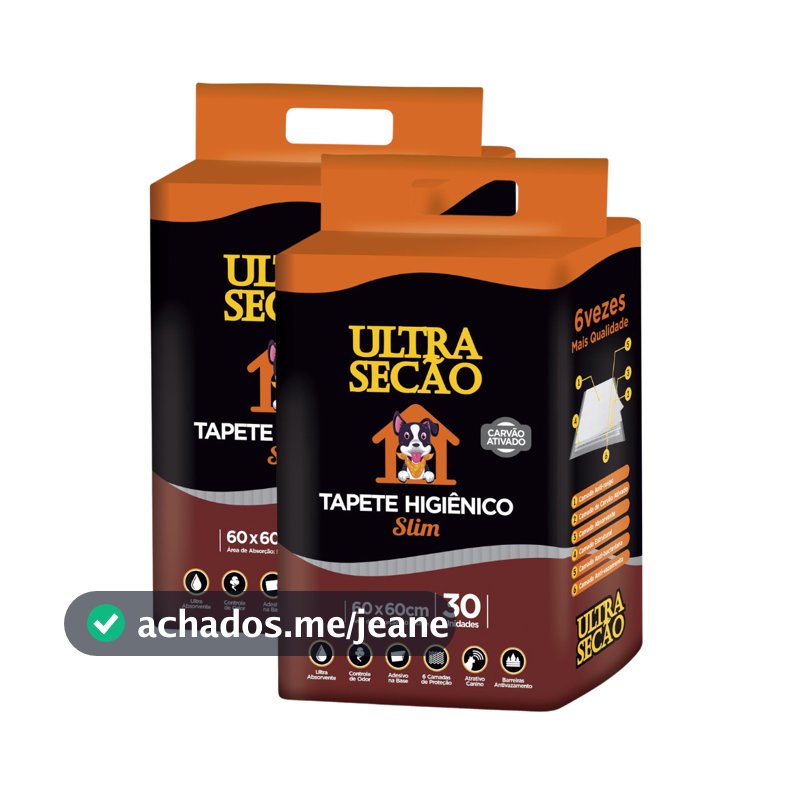 Kit 02 un Tapete Higiênico Para Cachorro Cão Ultra Secão Carvão Ativado 30un 60x60 Great Pets
