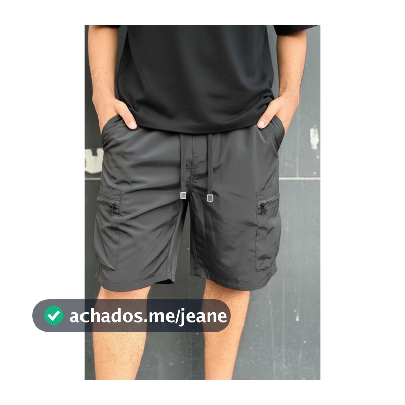 Bermuda Masculina Tactel Cargo Premium Techwear Streetwear com Bolso Zíper